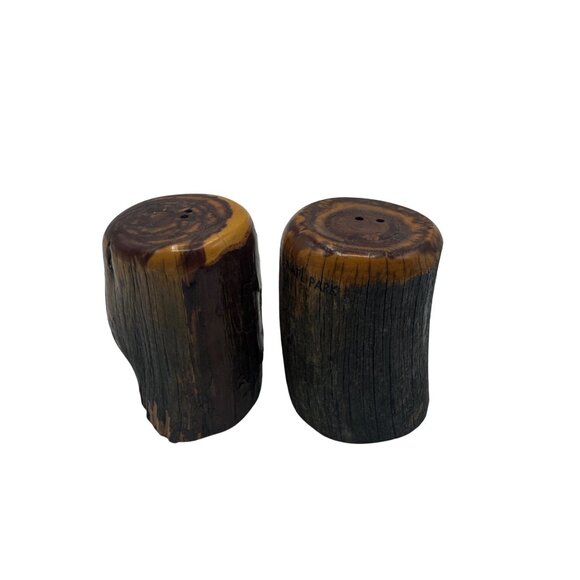 Rustic Yosemite National Park Wooden Log Salt & Pepper Shakers Set - Picture 3 of 5